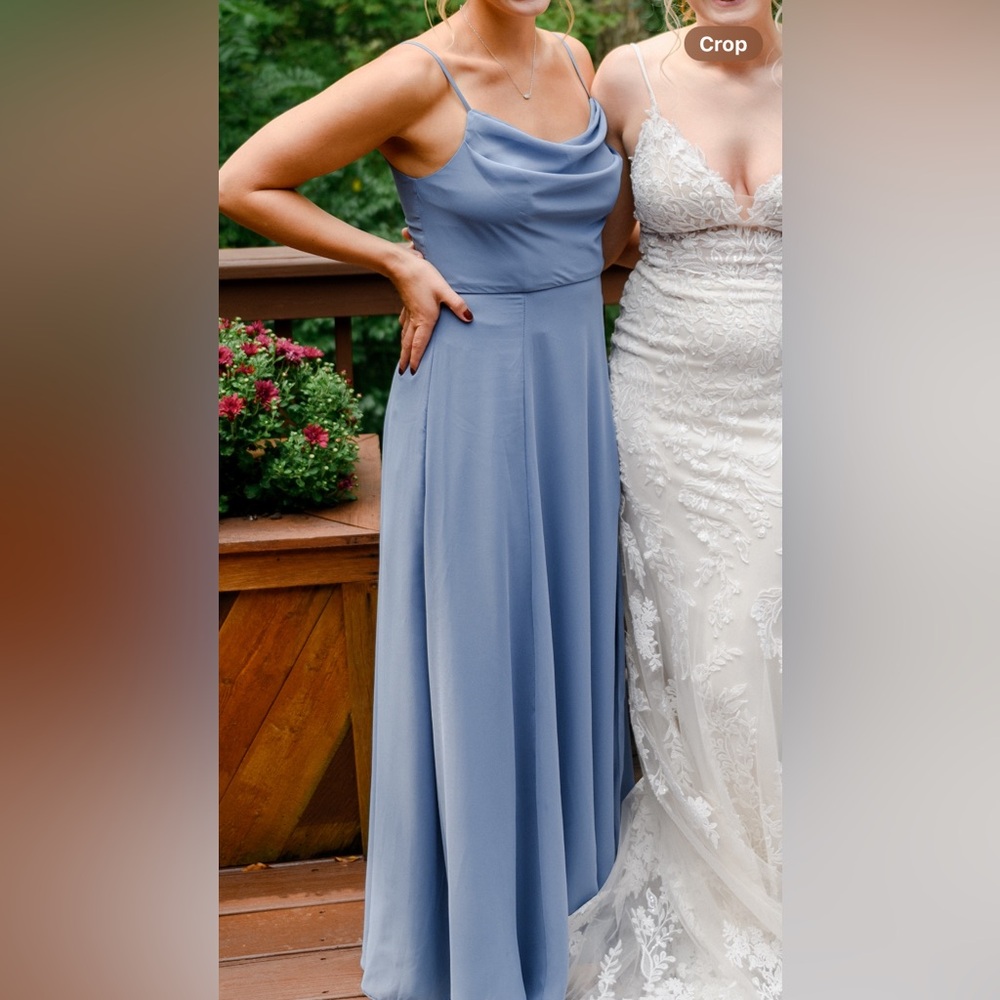 David’s Bridal Steel Blue Gown